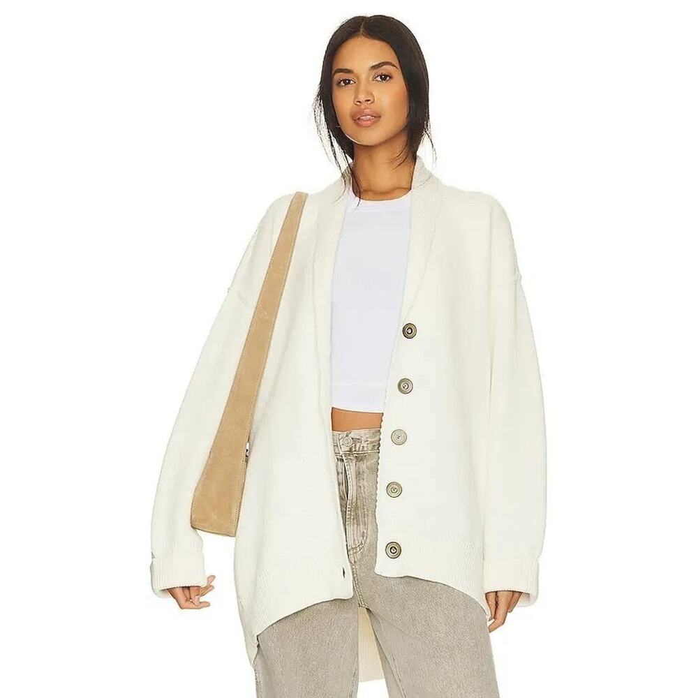 Free People Chamomile Oversized Chunky Cozy Cream Longline Cotton Cardigan M EUC